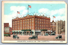 Postcard Indiana IN c.1920's Vendom Hotel Evansville Cars Street Car Y5 picture