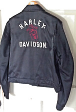 Vintage HARLEY DAVIDSON Jacket XL Women Lightweight Black Off White/Maroon picture