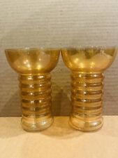 Vintage Amber Iridescent Pearl Diver Tiki Glass MCM 2    Set Of 2 picture