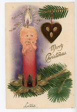 Fantasy Postcard Merry Christmas Anthropomorphic Candle Heart Ornament picture