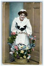 c1910's Woman With Flowers In Basket Berne New York NY Posted Antique Postcard picture