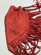 Vintage Red LEATHER MEDICINE BAG Native American POUCH Fringed Purse Christmas picture
