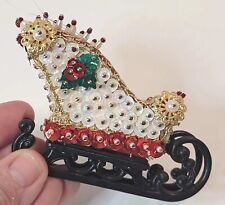 Vtg Handmade Faux Pearl & Sequin Sleigh Ornament  Pushpins Braid Gold Accents  picture
