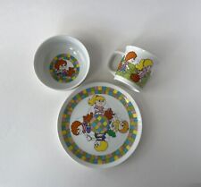Vintage Kid's 3 Piece Porcelain Plate Bowl & Cup Breakfast Set, 1980's Enesco picture