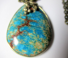 VINTAGE NATIVE TURQUOISE SOUTHWESTERN USA PENDANT NECKLACE NEVADA BRASS (?)  TQ8 picture