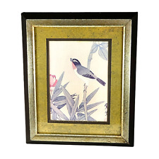 Vintage Japanese Bird Painting Gold Framed Finch Sparrow Signed Academy Arts 12