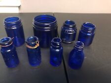 GREAT LOT OF 8 RARE VINTAGE ANTIQUE BLUE COBALT BOTTLES MIXED VARIETY picture