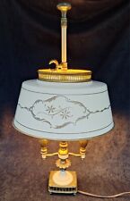 Vintage French Bouillotte Brass Beige Toleware Table Lamp 25