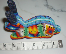 Huichol Mexico Hand Made Carved Wood and Beaded Mexican Folk Art Rabbit Bunny picture