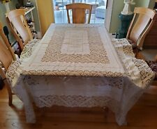 Huge Antique Linen Lace Tablecloth 90