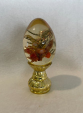 Antique Hand Painted Art Glass Floral Rose Faberge Egg With Golden Stand picture