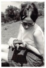 Old Photo Snapshot Woman Holding A Turtle #57 Z26 picture