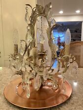 chandelier lamp tole shabby white gold paint Crystal Prisms Italian Vtg picture