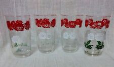 Vintage Juice Glasses Red Green White Floral Pattern - Set of 4 picture