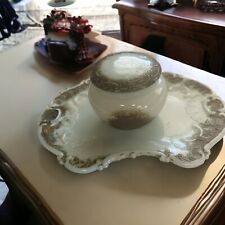 Antique Victorian custard Milk Glass Vanity Set (2 Pc Set) - EAPG- Mint Green picture
