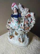 ANTIQUE STAFFORDSHIRE Charming Pottery Figurine Girl Sitting on Goat As-Found 7