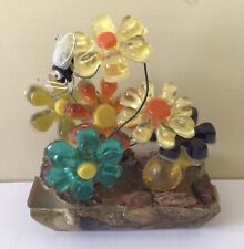 Vintage Acrylic Lucite 6 Daisies And Bee Flower Power Sculpture on Lucite Base picture