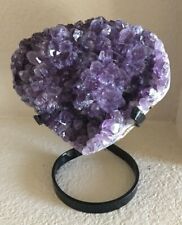 3.2lbs. Large Amethyst Crystal Cluster Heart Geode Uruguay Custom Steel Stand picture