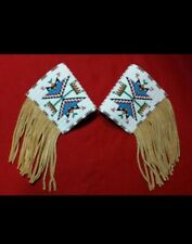 Old American Style Handmade Sioux Horse Beaded Cuffs Leather Fringes FHC25 picture