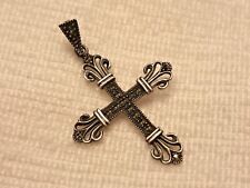 Vintage Sterling Silver Marcasite Ornate Cross Pendant Marked and 1 3/4