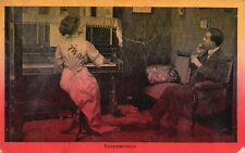 Vintage Postcard 1911 Intermission Man Sitting Beside Woman Playing Piano Art picture