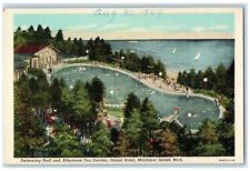 1949 Swimming Pool and Afternoon Tea Garden Mackinac Island Michigan MI Postcard picture