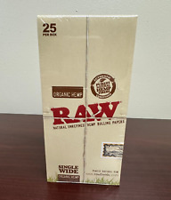 RAW Organic Single Wide~DOUBLE FEED~Rolling Papers~FULL BOX of 25~NEW picture