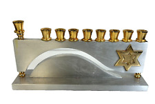 Vintage Oppenheim 24K Gold & Silver Plated Hanukah Menorah Judaica Jerusalem picture