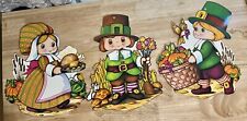3 Vintage Beistle Co Pilgrims Thanksgiving Laminated Cardboard Die Cuts 1978 picture
