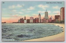 Chicago Illinois IL, Lake Shore Drive Skyline Scene Lake Michigan 1947 Postcard picture