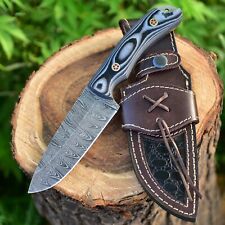 Custom Handmade Damascus Steel Hunting Knife Fixed Blade With Leather Sheath picture