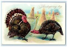 c1910's Thanksgiving Greetings Turkeys Wishbone Embossed Tuck's Antique Postcard picture