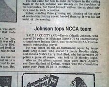 MAGIC JOHNSON Michigan State Spartans College Basketball CHAMPIONS1979 Newspaper picture