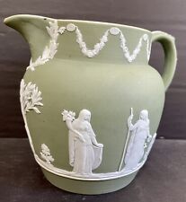 Rare Antique Sage Green Wedgwood Jasperware Small Pitcher/Creamer Applied Handle picture