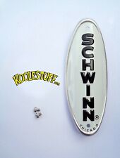 Genuine Schwinn Approved Bicycle Head Badge/Name Plate * WHITE w/BLACK MADE USA picture