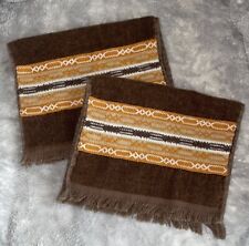 Retro Gorgeous Vintage Cannon Brown Handtowels (2-pack) Embroidered VTG 60s-70s picture