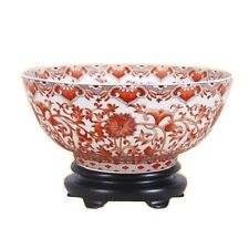 Vintage Style Orange/Coral and White Porcelain Bowl 12