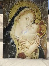 Vintage Christian Virgin Mary & Baby Jesus Christ  Icon Wood Cork Made In Italy picture