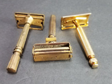 Lot of 3=Vtg GILLETTE SAFETY BLADE RAZORS=Gold Toned=USA made picture