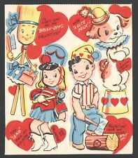 Vintage UnUsed Sheet Valentine Cards Anthropomorphic Broom w/Dustpan Majorette P picture