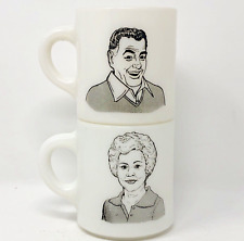 Vintage Milk Glass Mugs Greatest Mom and Dad Double Sided Stackable 8 oz Pair picture