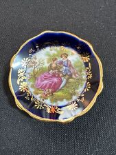 Mini Plate 2” France Imperial Limoges cobalt blue & gold Courting Couple Vintage picture