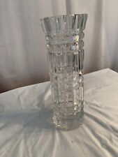 Reserved Vintage 13 Heavy Lead Crystal Geometric Cubed And Faceted Column Vase picture