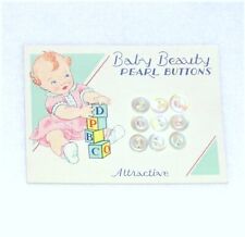 Vintage NOS 9 Tiny Baby Beauty Pearl Buttons on Card 5/16