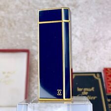 Vintage Cartier Lighter Rare Navy Lacquer Pentagon 18K Gold Finish w/Case & Card picture
