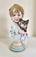 Antique Scheibe Bisque Bust, Girl with Kitten, German picture