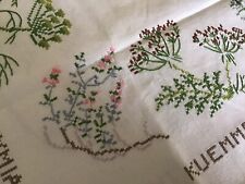 Vintage Embroidered Herbs Germany French TABLE TOPPER 31.5x30.5 Gorgeous picture
