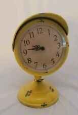 Vintage Yellow Metal Distressed Motorcycle Headlamp Desk Clock Works Great VG picture