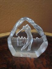 Sweden Crystal Etched Glass Golfer Paperweight picture