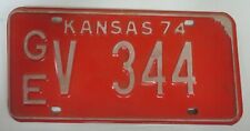 Vintage 1974 KANSAS License Plate Tag GE V 344 GEARY County Red w/ White Antique picture
